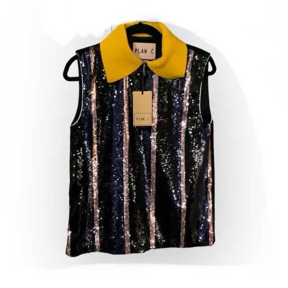 PLAN C Women’s Sleeveless Sequin Top Blouse size XS IT40 NWT
